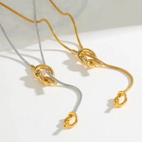 18K Gold Plated 304 Stainless Steel Vacuum Electroplating (In Furnace) Snake Chain Mixed Color (Jewelry Metal Contrast Color) Knot Necklace For Women