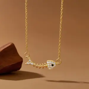 X08177 [Copper Pendant] Fishbone Necklace - / Gold