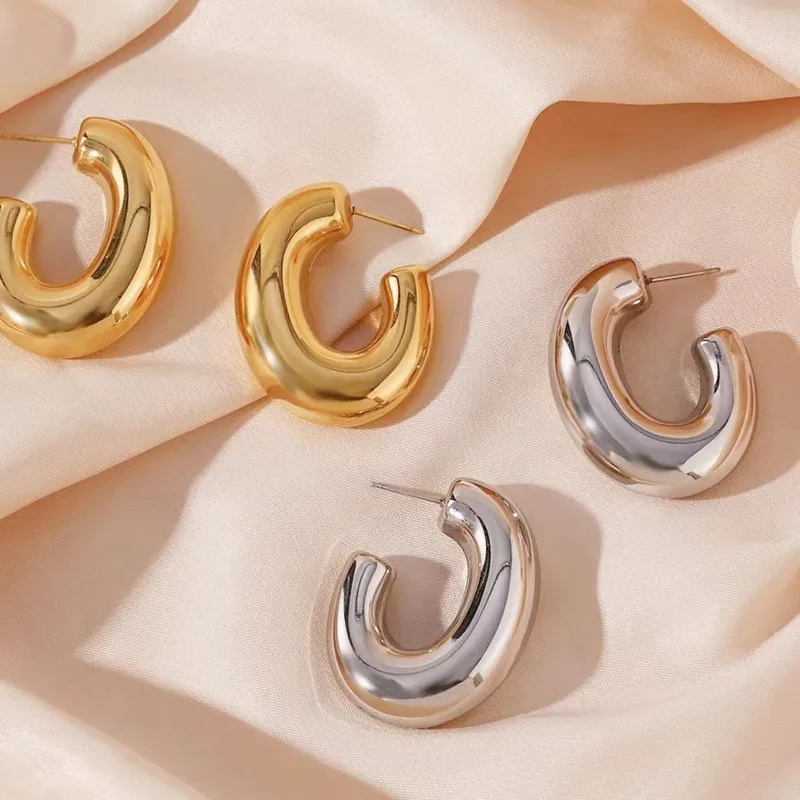 Wholesale 304 Stainless Steel C Shape PVD Coated 18K Real Gold Plated 18K Gold Casual Hawaiian Vacation Waterproof Non Tarnish Plating Earrings