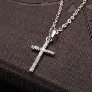 White K diamond cross necklace