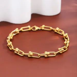 Wholesale Casual Simple Style U Shape 304 Stainless Steel 18K Gold Plated Bracelets In Bulk