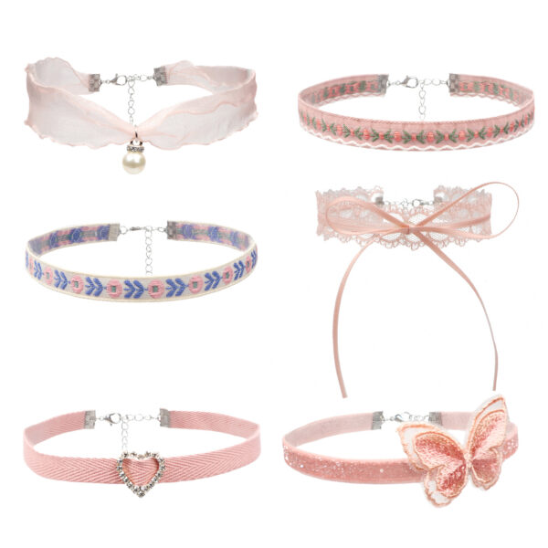 Wholesale Cross-Border New Jewelry Girl Neckband Pink Heart Pendant Necklace Choker Collar Clavicle Chain Butterfly Necklace