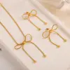 Wholesale 304 Stainless Steel Bow Knot PVD Coated Real Gold Plated IG Style Simple Style Waterproof Non Tarnish Gold Silver Earrings Necklace