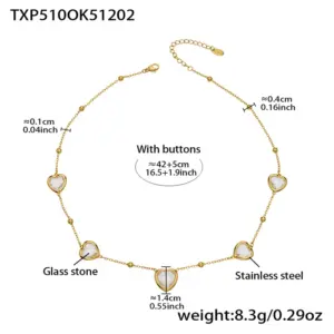 TXP510-White Glass Stone Gold Necklace 42+5cm