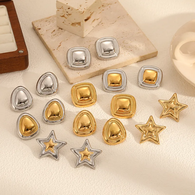 Wholesale PVD Coated Real Gold Plated 18K Gold Geometric Star 304 Stainless Steel Modern Style Waterproof Non Tarnish Ear Studs
