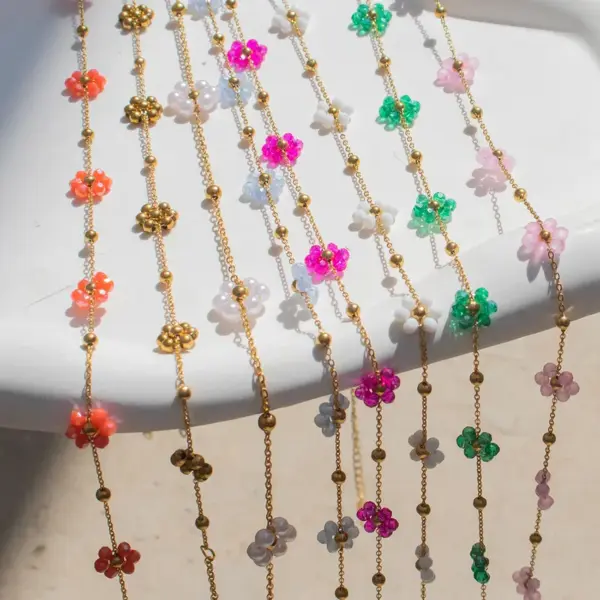 Wholesale Jewelry Casual Elegant Cute Flower 304 Stainless Steel 18K Gold Plated Plating Cuban Link Chain Curb Chain Bracelets Necklace