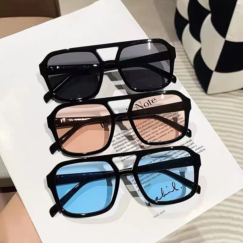 Wholesale 2024 New Box Double Beam Sunglasses Korean Retro Large Frame Glasses Chaohai Sunglasses