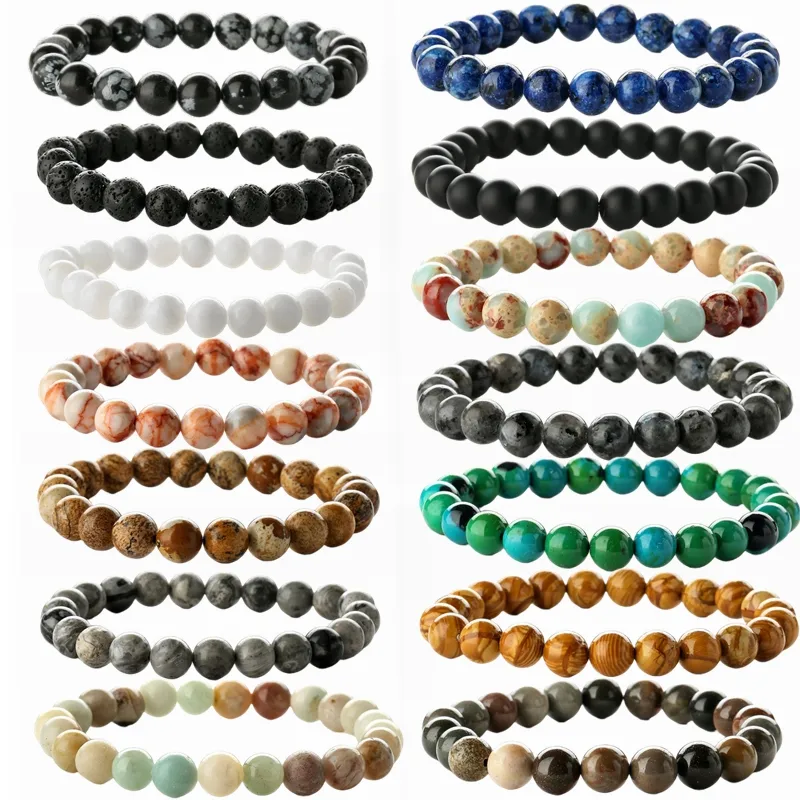 Wholesale Retro Round Beaded Natural Stone Bracelets