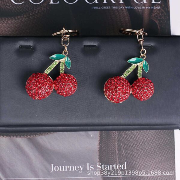 Wholesale Creative Cute Cherry Rhinestone Car Keychain Women's Bag Accessories Fruit Shape Pendant Small Gift Gift Accessories