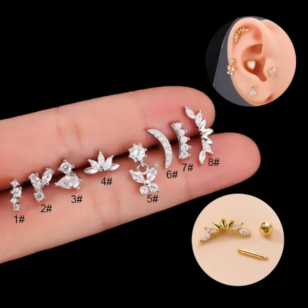 1 Piece Ear Cartilage Rings & Studs Fashion Butterfly 316L Stainless Steel Copper Plating Inlay Zircon