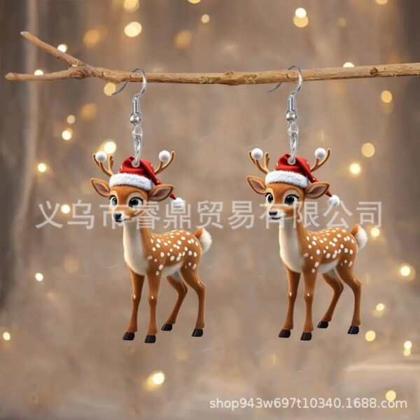 Wholesale Cute Christmas reindeer acrylic 2D creative design holiday decoration gift earrings