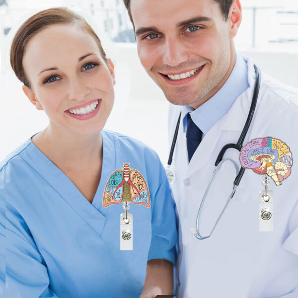 Wholesale Medical Care Heart Lung Brain Acrylic Glitter Easy Pull Retractable Clip Badge Scroll ID Buckle Easy Pull Buckle