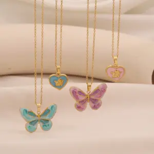 Wholesale Ion Plating (IP) Real Gold Plated Heart Shape Butterfly 304 Stainless Steel Elegant Cute Romantic Waterproof Non Tarnish 304 Stainless Steel Lobster Trigger Clasp Closure Pendant Necklace Necklace