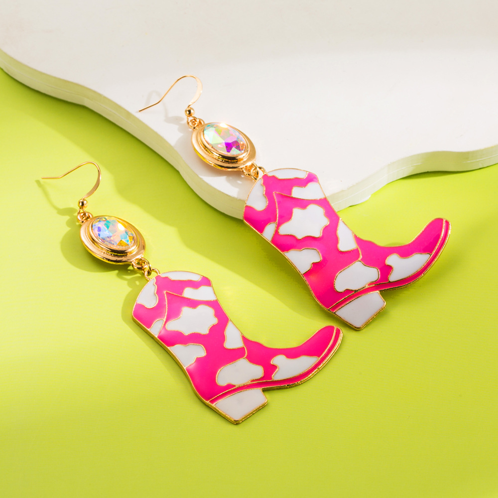 Wholesale European and American Fashion Jewelry Personalized Exaerated Earrings Creative Fashion Denim Boots Alloy Oil ops Diamond Multi-Layer Earring