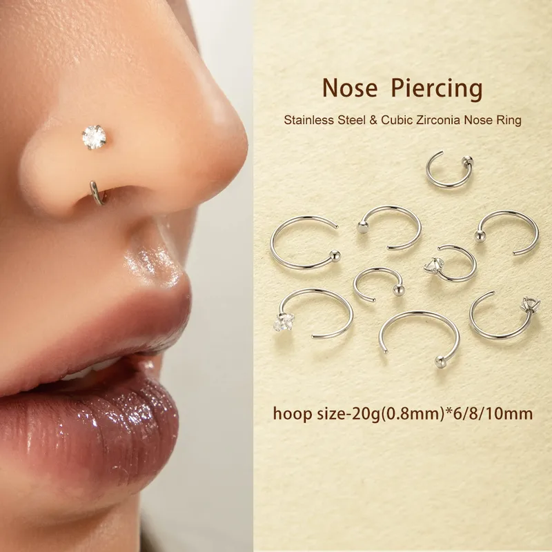 Wholesale 1 Piece Nose Rings & Studs Hip-Hop Geometric 316L Stainless Steel Waterproof Non Tarnish Surgical Steel Zircon Nose Rings & Studs