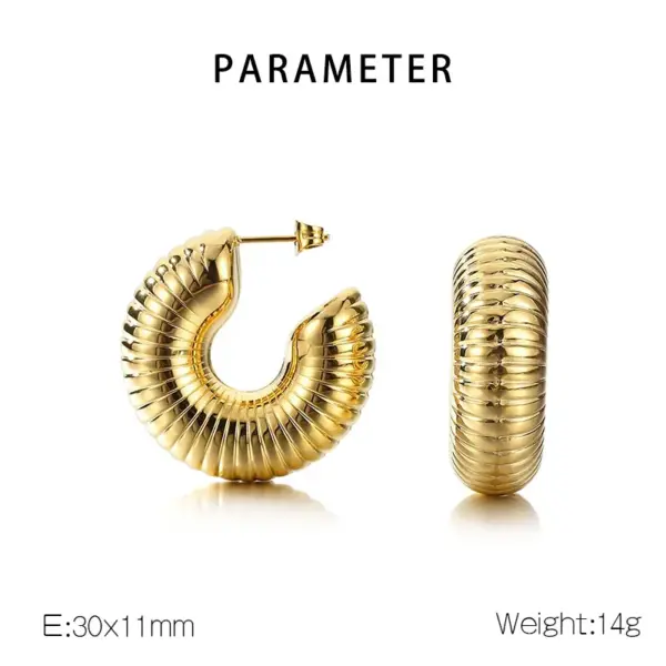 Wholesale 304 Stainless Steel C Shape Solid Color PVD Coated 18K Real Gold Plated Simple Style Waterproof Non Tarnish Plating Ear Studs