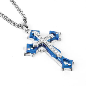 Multi-diamond blue + stainless steel chain