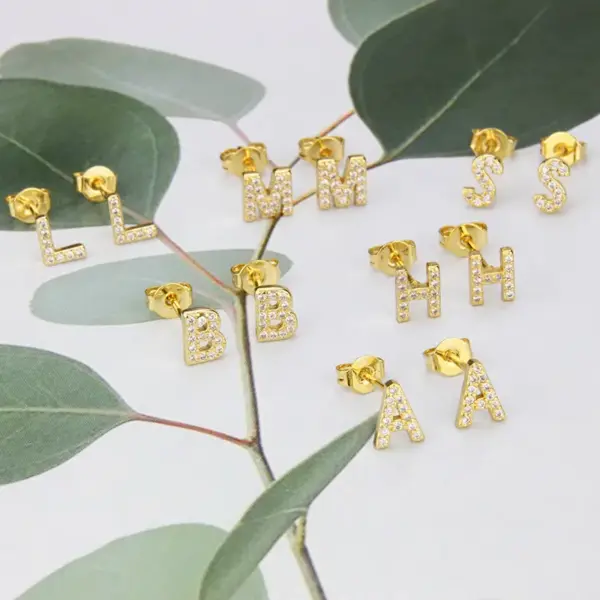 Wholesale Simple Inlaid Zirconium English Alphabet Earrings