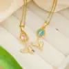Wholesale Jewelry Sweet Tulips 304 Stainless Steel Copper Cat's Eye Stone Zircon Cable Chain Pendant Necklace