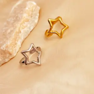 Wholesale PVD Coated Real Gold Plated 18K Gold Pentagram 201 Stainless Steel Casual Retro Simple Style Waterproof Non Tarnish Adjustable Ring