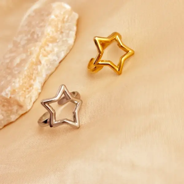 Wholesale PVD Coated Real Gold Plated 18K Gold Pentagram 201 Stainless Steel Casual Retro Simple Style Waterproof Non Tarnish Adjustable Ring