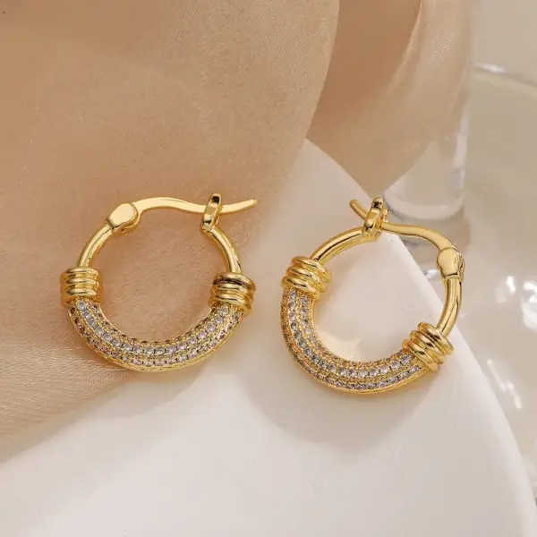 Copper Geometric Zircon Korean Style Gold Hoop Earrings