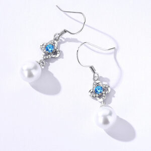 CE116_White Gold blue zirconium earrings
