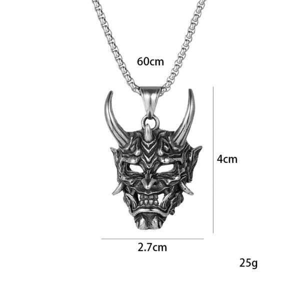 Wholesale Dark Retro Japanese Prajna Mask Necklace Long Horn Big Ghost King Stainless Steel Pendant Personalized Men's and Women's Sweater Chain