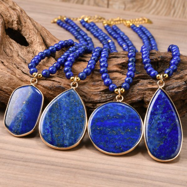 Wholesale Temu Xiyin Hot Selling Lapis Lazuli Beaded Necklace Women's Accessible Luxury High-End Drop-Shaped Pendant Sweater Chain Jewelry