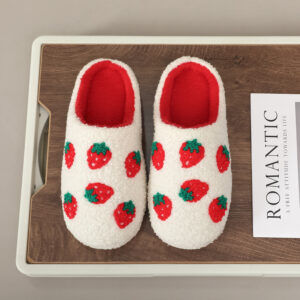 Wholesale 25 New Ins Style Cross-Border Strawberry Cotton Slippers for Women, Fashionable and Warm Home Autumn and Winter Wool Slippers in Stock