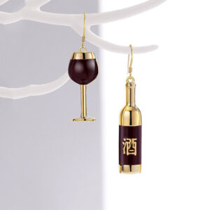 Silver ear hook: wine bottle + wine glass earrings