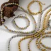 Wholesale Jewelry IG Style Basic Round 304 Stainless Steel 18K Gold Plated Beaded Plating Stainless Steel Jewelry Sets