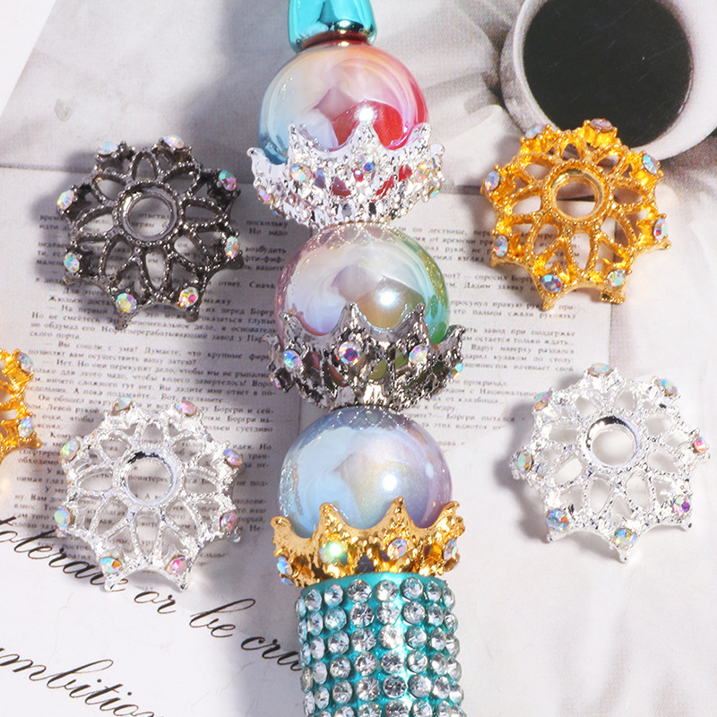 Wholesale High-color retention, zircon-inlaid, openwork large flower holder/hat, spacer with straight holes, DIY crystal beaded jewelry aessories whol