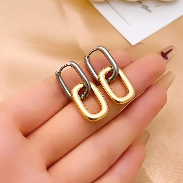 PVD Coated Gold Plated Silver Plated Geometric Oval 304 Stainless Steel Titanium Steel Elegant Hip-Hop Vintage Style Waterproof Non Tarnish Drop Earrings