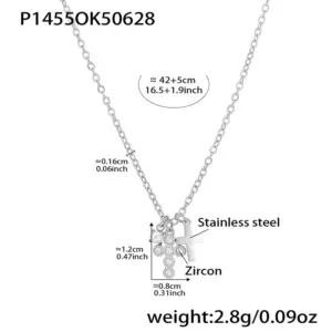 P1455-5A Zircon Cross Steel Necklace 42 5cm