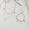 Wholesale Jewelry Retro Butterfly 304 Stainless Steel Acrylic Shell Gold Plated PVD Coated Inlaid Gold Bracelets Necklace