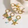 PVD Coated Real Gold Plated Starfish Flower Shell 304 Stainless Steel Marine Style Waterproof Non Tarnish Charm Sleeper Hoop Earrings Drop Earrings