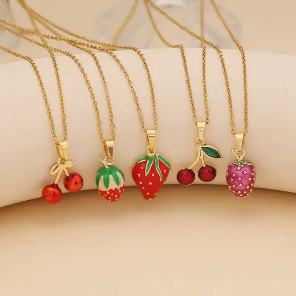 Wholesale Jewelry Cute Commute Fruit 304 Stainless Steel Copper Zircon 18K Gold Plated Inlay Pendant Necklace