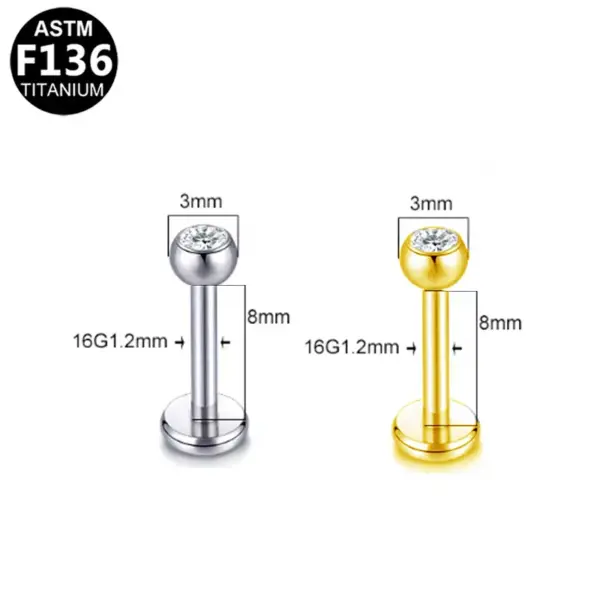 1 Piece Lip Rings Simple Style Classic Style Geometric Pure Titanium Titanium Alloy Plating Inlay Rhinestones 14K Gold Plated White Gold Plated Lip Rings Ear Cartilage Rings & Studs