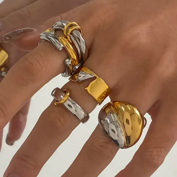 Wholesale Jewelry Elegant Lady Geometric 304 Stainless Steel Mixed Metal Plating Rings