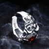 Wholesale S925 Silver-Plated Trendyy Retro Thai Silver Old Style Fashionable Men's Faceted Garnet Cross Army Flower Ring