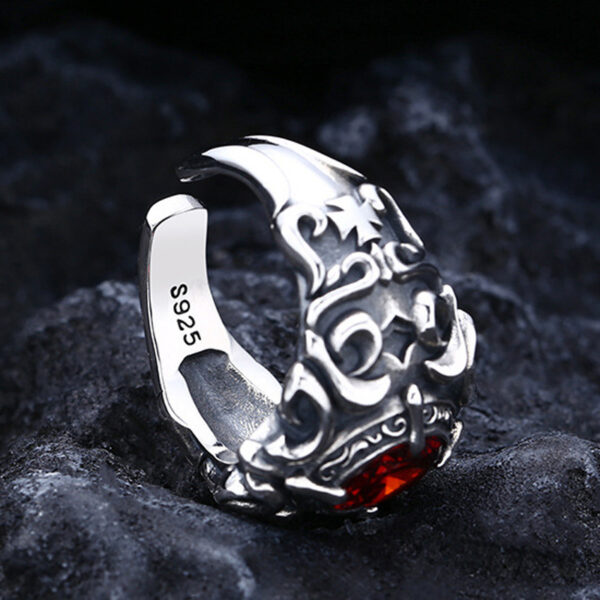 Wholesale S925 Silver-Plated Trendyy Retro Thai Silver Old Style Fashionable Men's Faceted Garnet Cross Army Flower Ring