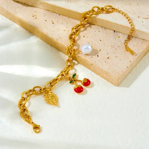 Wholesale Vacation Classic Style Leaf Fruit 304 Stainless Steel Cable Chain Bracelets In Bulk