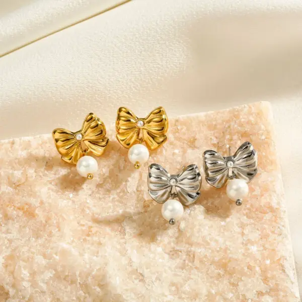 Wholesale 1 Pair Ig Style Sweet Bow Knot Plating Inlay Titanium Steel Pearl Earrings