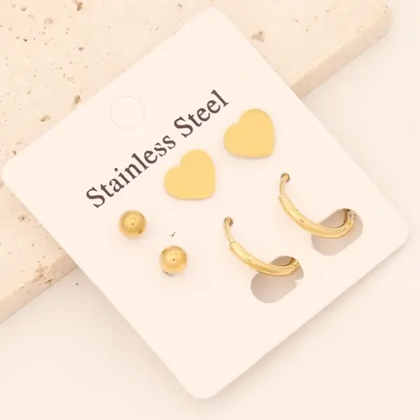 1 Set Commute Star Heart Shape Plating Stainless Steel 18K Gold Plated Earrings Ear Studs