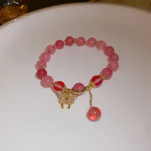 89# Elastic Bracelet-Gold-Pink Opal