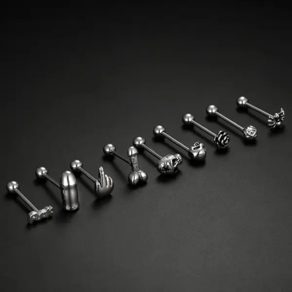 Wholesale 1 Piece Tongue Rings Fashion Rose Spider Skull Stainless Steel Plating