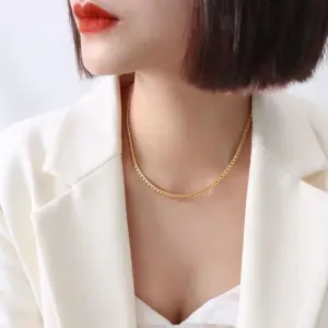 P053-Gold Wide Necklace 40 5cm