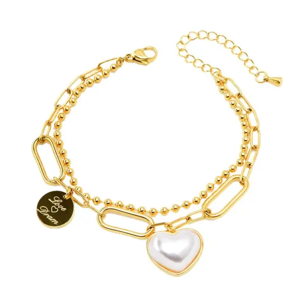 Wholesale Jewelry Fashion Heart Shape 304 Stainless Steel Artificial Pearls 18K Gold Plated Inlay Stainless Steel Jewelry Sets