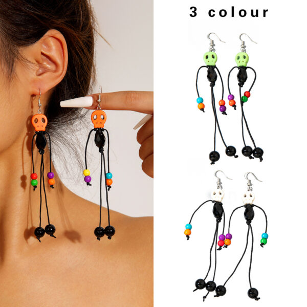 Wholesale Tassel Beaded Ghost Head Long Halloween Earrings